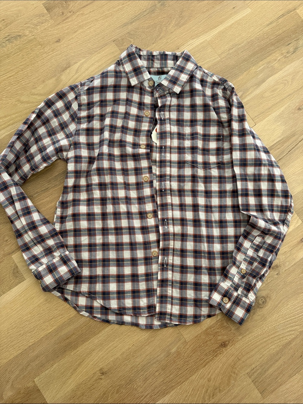 Class Club Plaid Button-Down Shirt in White, Navy & Brown